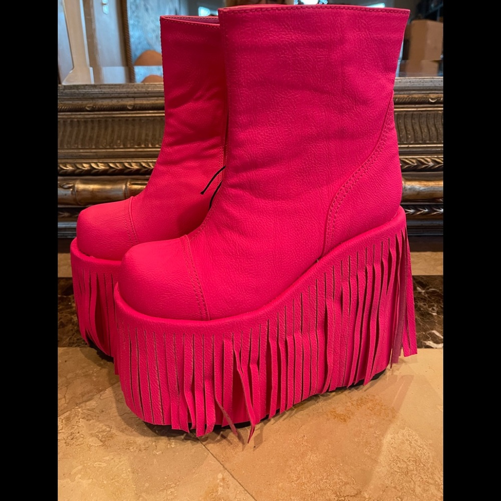 New Pink Chunky Fringe Demonia Boots Gem